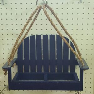 Wooden Hanging Navy Blue Bird Feeder Bench Swing Seed Garden Handcrafted USA